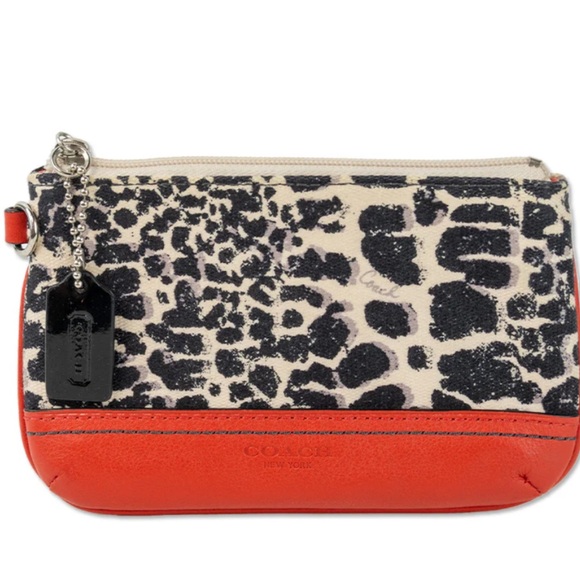 NWOT The Coach Ocelot Cheetah Canvas Carnelia Leather Wristlet - Picture 4 of 10